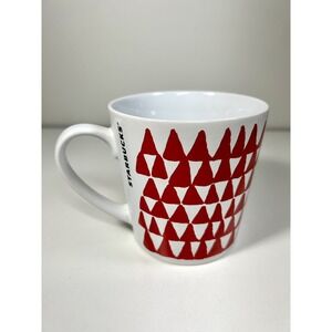 2016 Starbucks 14.2 oz Coffee Mug White with Red Triangle Christmas Trees